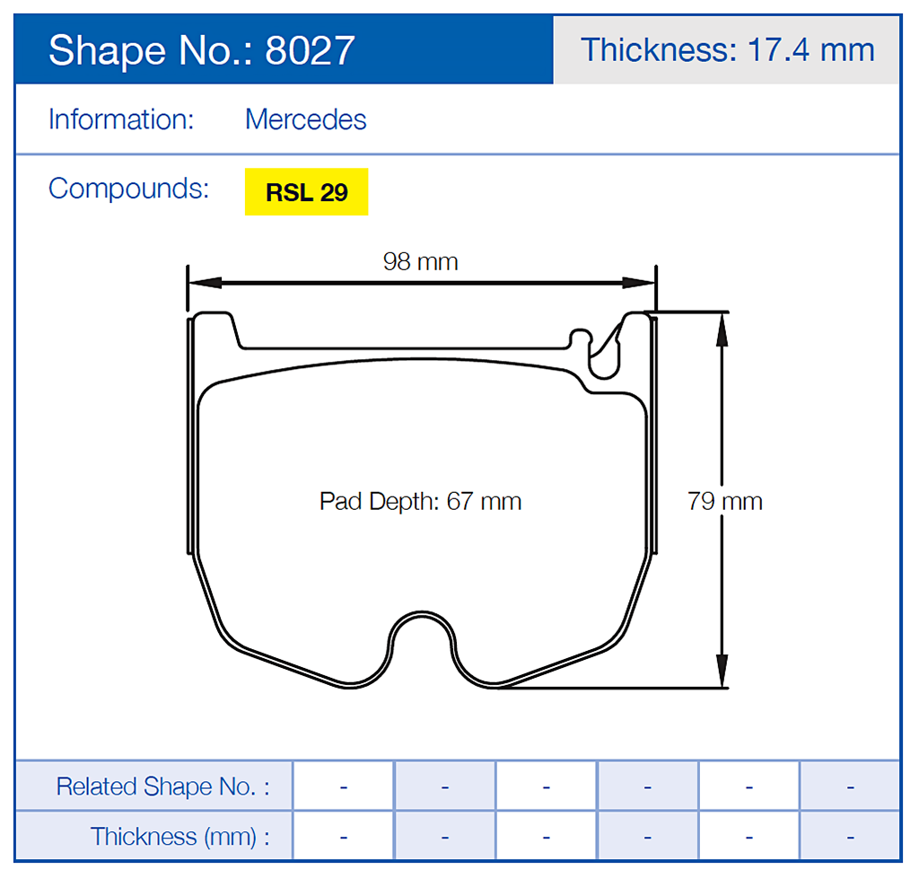 Pagid 8027 Racing Brake Pads