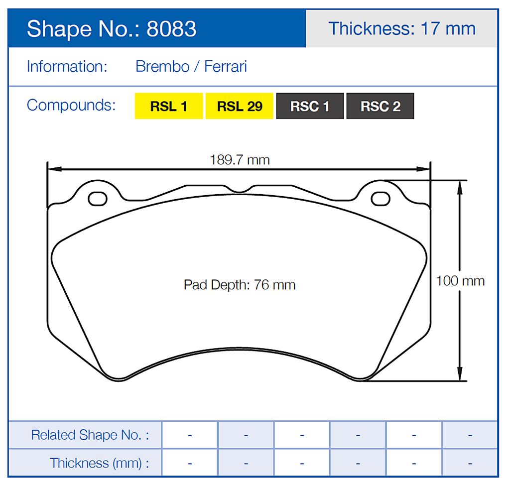 Pagid 8083 Racing Brake Pads
