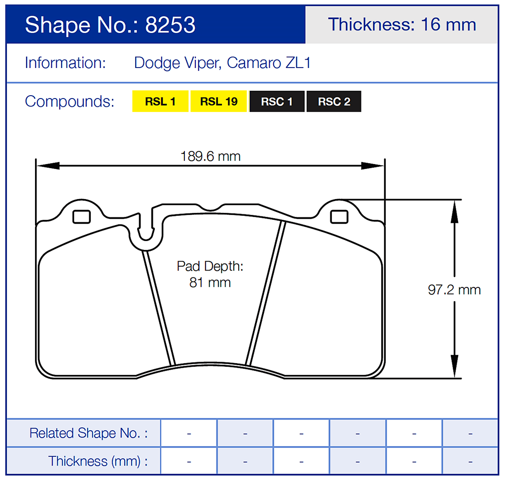 Pagid 8253 Racing Brake Pads