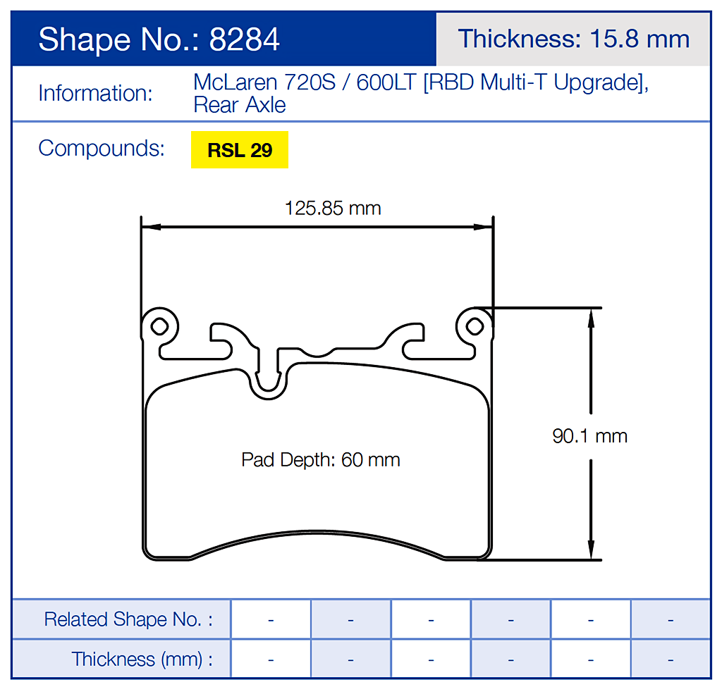 Pagid Racing Brake Pads 8284 (Rear) | McLaren w/ Pagid RBD Kit